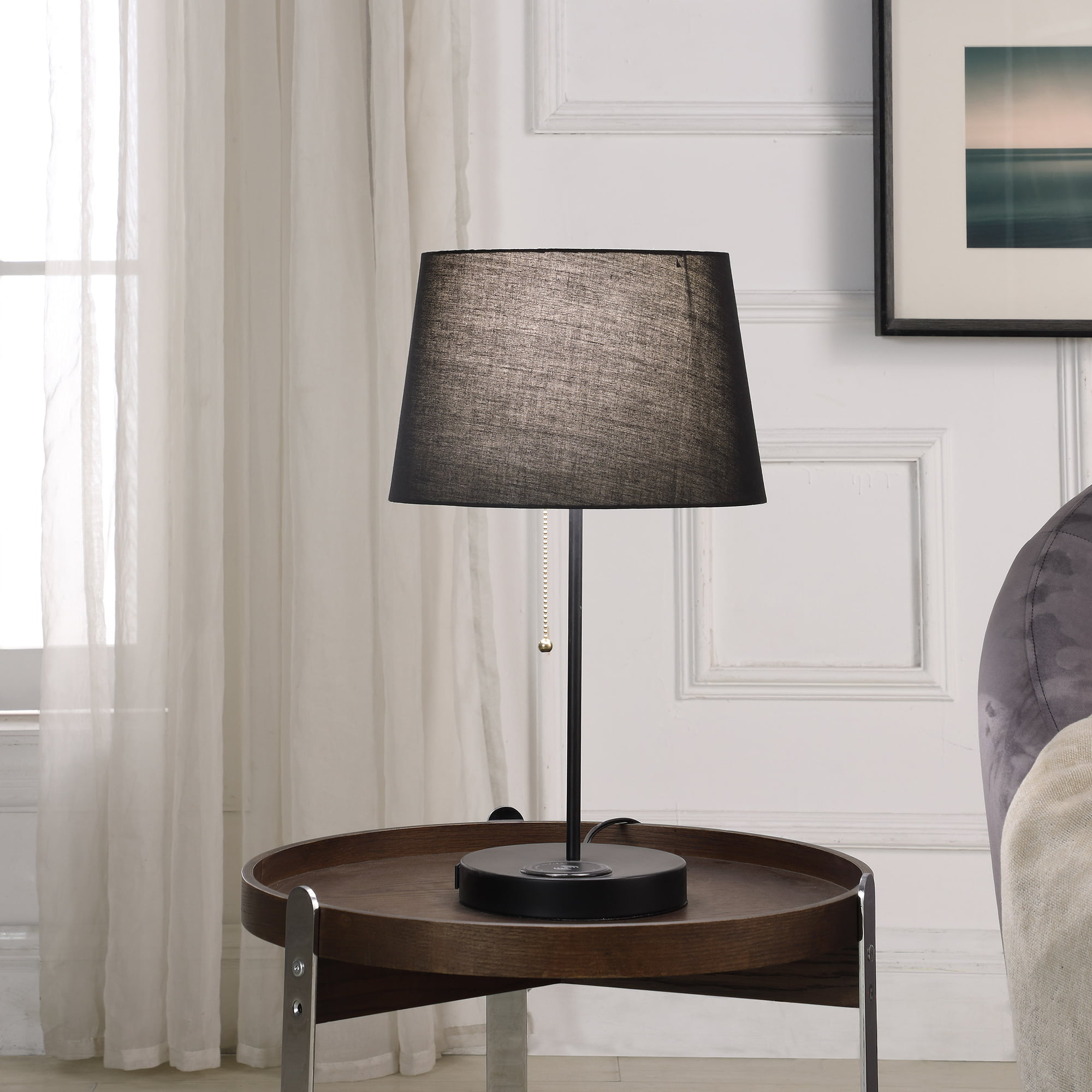 Table Lamp W Wireless Charging Station, Tall Thin Silver Table Lamp Living Room