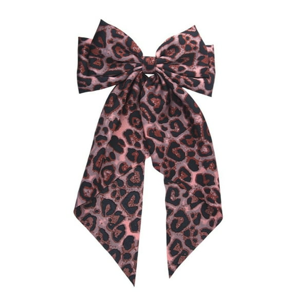 Leopard Print Hair Bow Clip for Women Girls Big Halloween Hair Bow Clips Large Leopard Bow Hair Clips with Long Tail Hair Bow Barrette for Girls Cosplay Halloween Hair Accessories for Women Girls