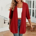 thumbnail image 2 of UVEASISHA 3/4 Sleeve Cardigan for Women Lightweight Open Front Draped Cardigans Fashion Solid Shrug Coverups with Pockets Red XL, 2 of 7