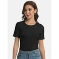 thumbnail image 2 of Women's Crew Neck Ribbed Fitted Shirt Basic Short Sleeves Summer T Shirt Tops, 2 of 7