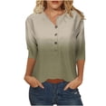 thumbnail image 1 of Hauts d'Été pour Femmes Col Rond Imprimé Boutons Manches 3/4 T-Shirts Décontractés Coupe Ample Blouses de Sortie, 1 of 5