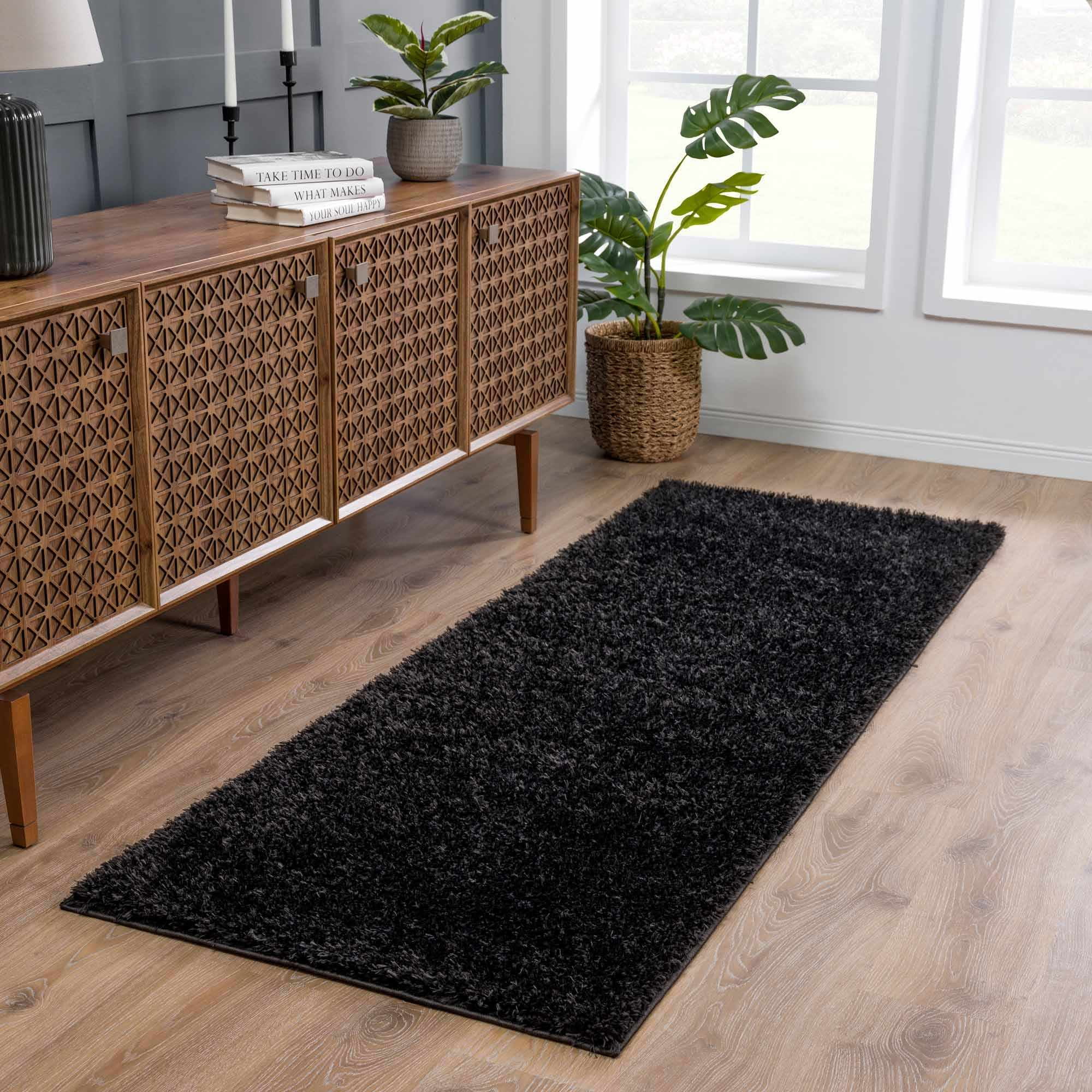 Hauteloom Faina Living Room, Bedroom Machine Washable Area Rug - Farmhouse - Plush Pile - Black - 8'10" x 12'