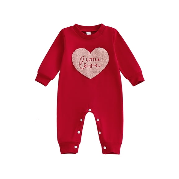 BemeyourBBs Newborn Baby Valentines Day Outfit Heart Embroidery Romper Casual Long Sleeve Round Neck Jumpsuit Cute Infant Spring Clothes
