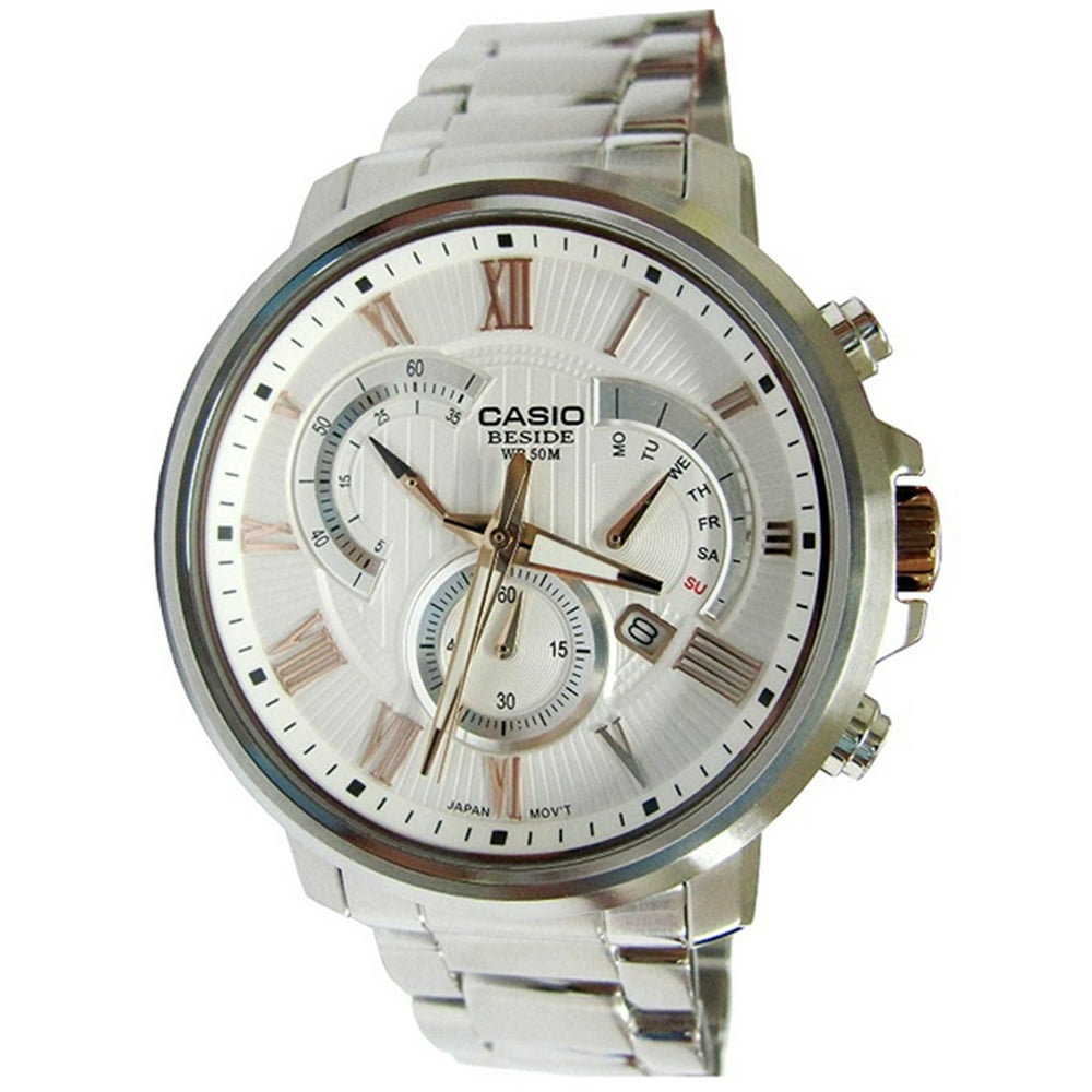 Casio - Men's Beside Chronograph 50m Stainless Steel Watch BEM506BD-7AV ...