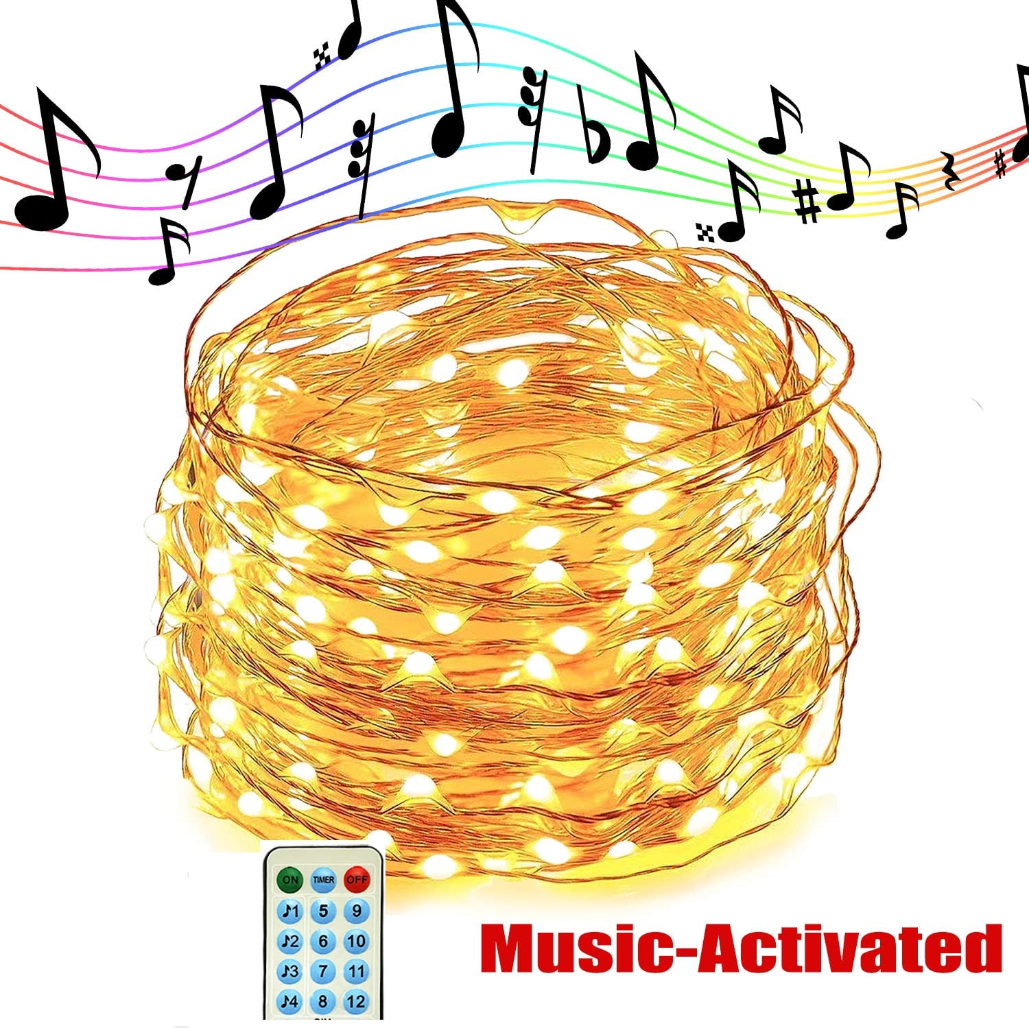 Sound Activated LED Music String Lights,32.8ft 100LEDs 12 Modes Waterproof Copper Wire Multicolor AA Battery Powered String Lights with Remote Control for Bars,Parties,Christmas,Wedding Dance. Sound Activated LED Music String Lights,32.8ft 100LEDs 12 Modes Waterproof Copper Wire Multicolor AA Battery Powered String Lights with Remote Control for Bars,Parties,Christmas,Wedding Dance.