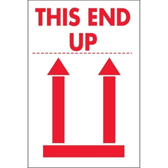 Tape Logic 2 x 3 in. - This End Up Labels Red & White - Roll of 500