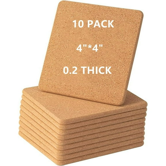 Cterwk 10PCS High Density Thick Square Cork Trivets for Hot Dishes, 4 Inch Heat Resistant Cork Coaster Hot Pads, 4"*4"*0.2"