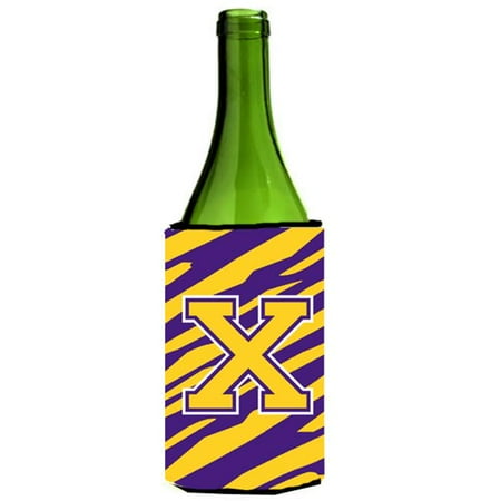 

Carolines Treasures CJ1022-XLITERK Tiger Stripe - Purple Gold Monogram Initial X Wine Bottle Hugger