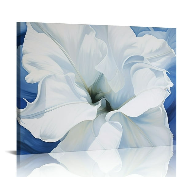 JRXY Pogusmavi Large Flower Canvas Wall Art for Living Room Large White Blue Flower Picture Painting Wall Decor Artwork Bedroom Wall Decoration 20x16in