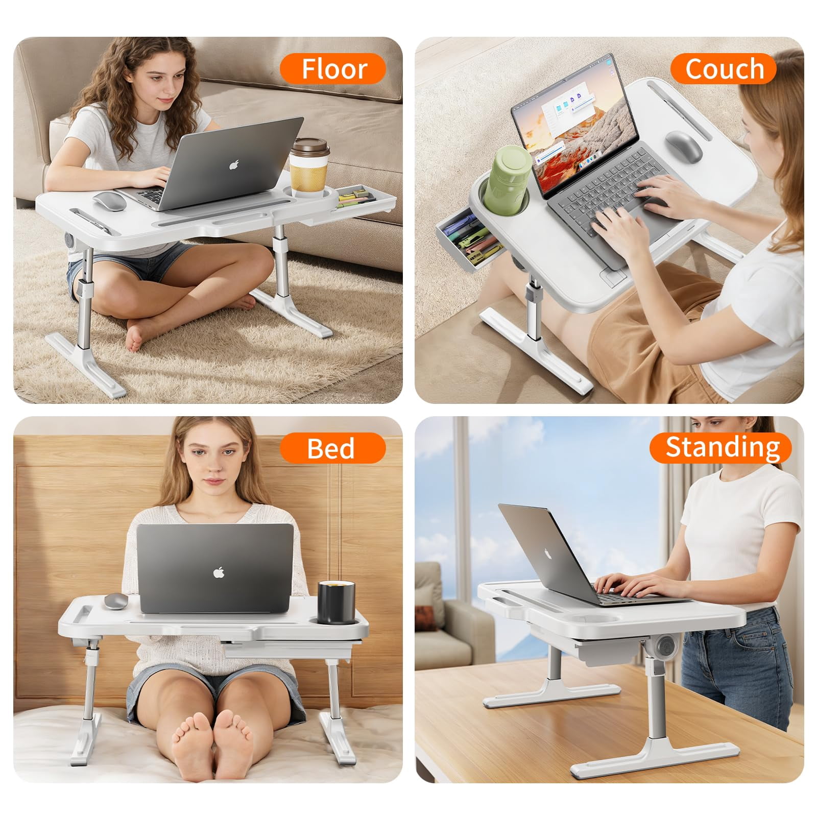 Laptop Desk Bed Table Adjustable Lap Tray Portable Folding Couch With Bookstand & Storage Drawer Car Rear Seat Sofa Floor Stand For Adult Reading Writing Eating