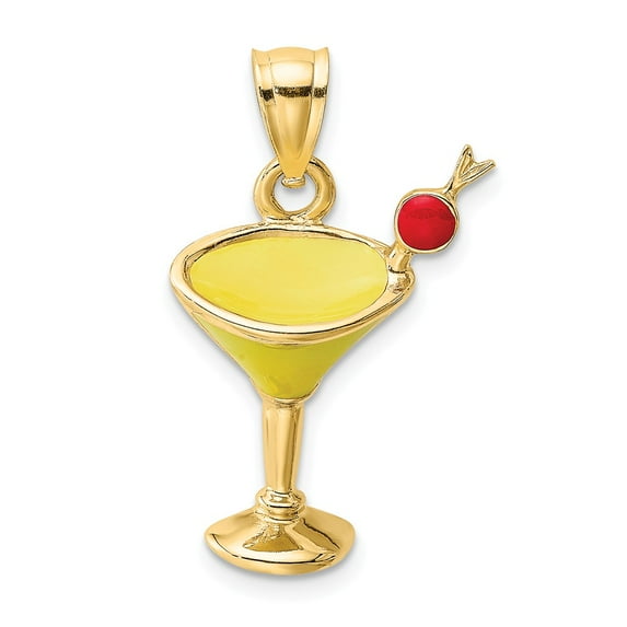 FB Jewels 14K Yellow Gold Yellow Martini Drink with Cherry 2D Pendant