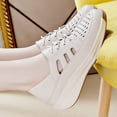 thumbnail image 5 of Women's Casual Platform Sneakers Ladies Hollow Breathable Flats Women's Fashion Lace Up Leather Shoes Walking Shoes, 5 of 12