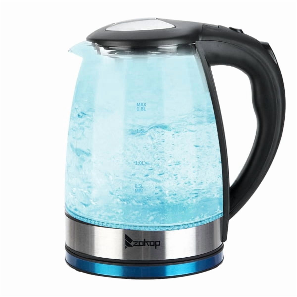 Alvantor 1.8L Electric Glass Kettle with Tea Infuser, Coffee Pot with 7-color LED Light, Auto Shut-off, Boil-dry Protection