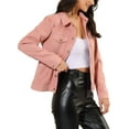 thumbnail image 4 of Unique Bargains Women's Faux Suede Long Sleeve Flap Pockets Moto Jacket M Pink, 4 of 7