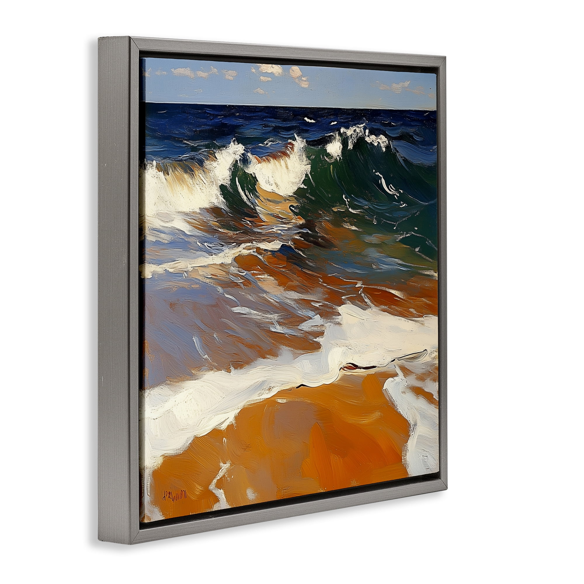 Stupell Industries Glassy Wave Break Gray Framed Floater Canvas Wall Art, design by Walker Noble