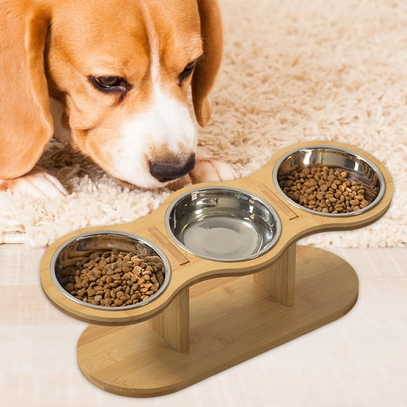 Comederos elevados para mascotas, comedero para gatos y cachorros, estación de alimentación portátil, 3 recipientes, comederos para perros pequeños y cuenco de plata