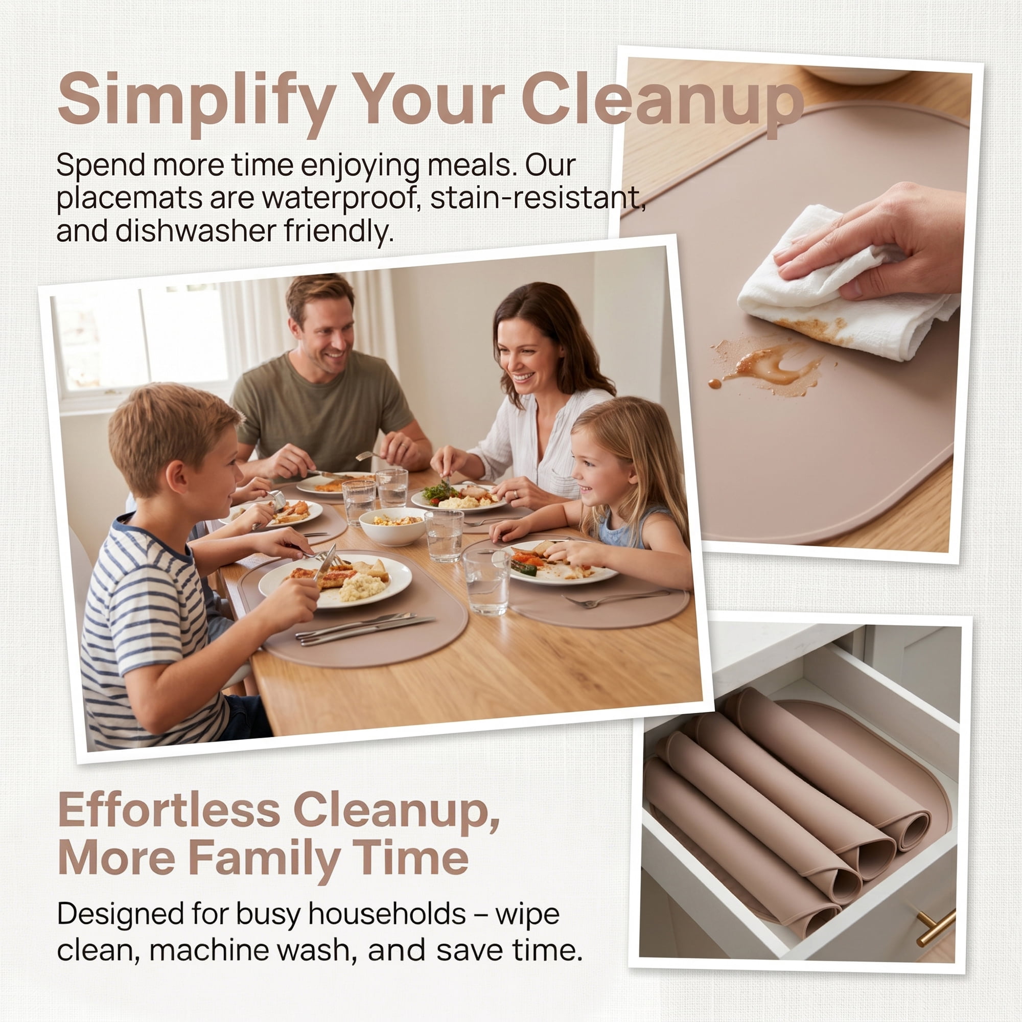 Unique Bargains 6 Pack Silicone Placemats for Kitchen Dining Table Decor Light Brown 15"x10"