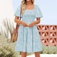 thumbnail image 3 of YuXingFu Plus Size Summer Dresses for Women Mid-Length Crew Neck Plus Size Womens Dress Short Sleeve Floral Casual Summer Light Blue M, 3 of 8