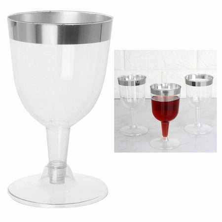 

24 Pc Disposable Wine Glasses Plastic Champagne Flute Party Clear Silver Rim 5oz