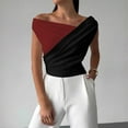 thumbnail image 2 of Women's Ruched Summer Off Shoulder Office Tops Color Block Dressy Cap Sleeveless Going Out Tight Shirts, 2 of 4