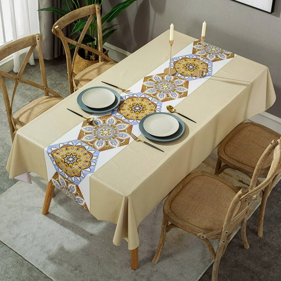 AUQ Wipeable Tablecloths,Fade-Resistant Table Cloth,Convenient Storage Table Covers,Brown