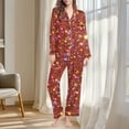 thumbnail image 2 of Women's Pajamas Sets 2 Piece Fruits Printed Button Up Long Sleeve Shirt and PJ Bottoms Pant Soft Sleepwear Outfits (L, Orange), 2 of 7