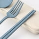 thumbnail image 4 of Bewildely ¡Novedad de 2021! Juego de cubiertos de de 4 Uds., cuchillo de paja de trigo, tenedor, palillos, cuchara, vajilla portátil con Mostrada azul, 4 of 6