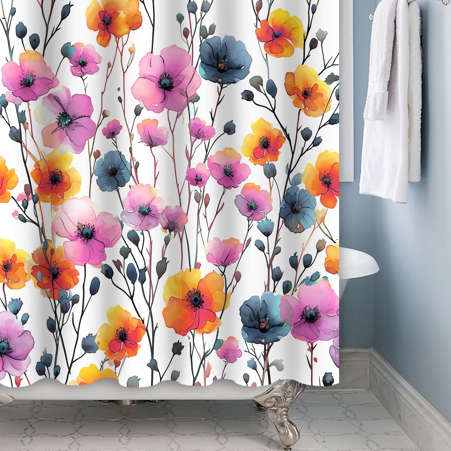 MIZHONA Purple Floral Shower Curtain Spring Colorful Flowers Bath Curtains for Bathroom Decorative  72"X72"