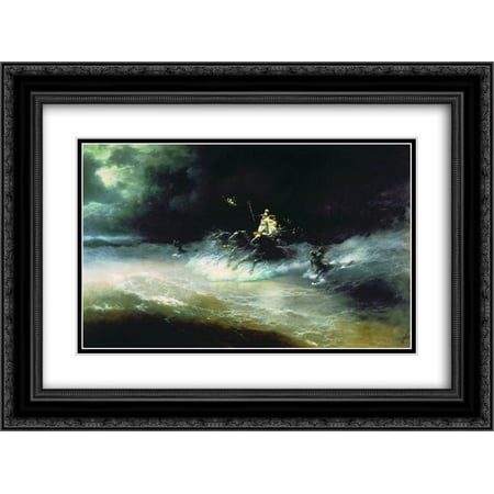 Ivan Aivazovsky 2x Matted 24x20 Black Ornate Framed Art Print 'Travel of Poseidon by sea'