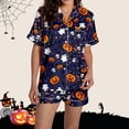 thumbnail image 5 of MVRLSH Womens Pajama Sets for Women 2 Piece Halloween Pumpkin Print Button Short Sleeve Shirt And Short Plus Size Cute wear Soft Sleepwear Lounge Set Blue - L, 5 of 7