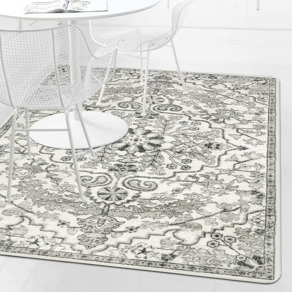 Wonnitar 4'x6' Bohemian Floral Medallion Area Rug,Oriental Distressed Bedroom Rug Country Vintage Faux Wool Indoor Throw Mat Non-Slip Washable Low-Pile Carpet for Bathroom Living Kitchen Laundry Room