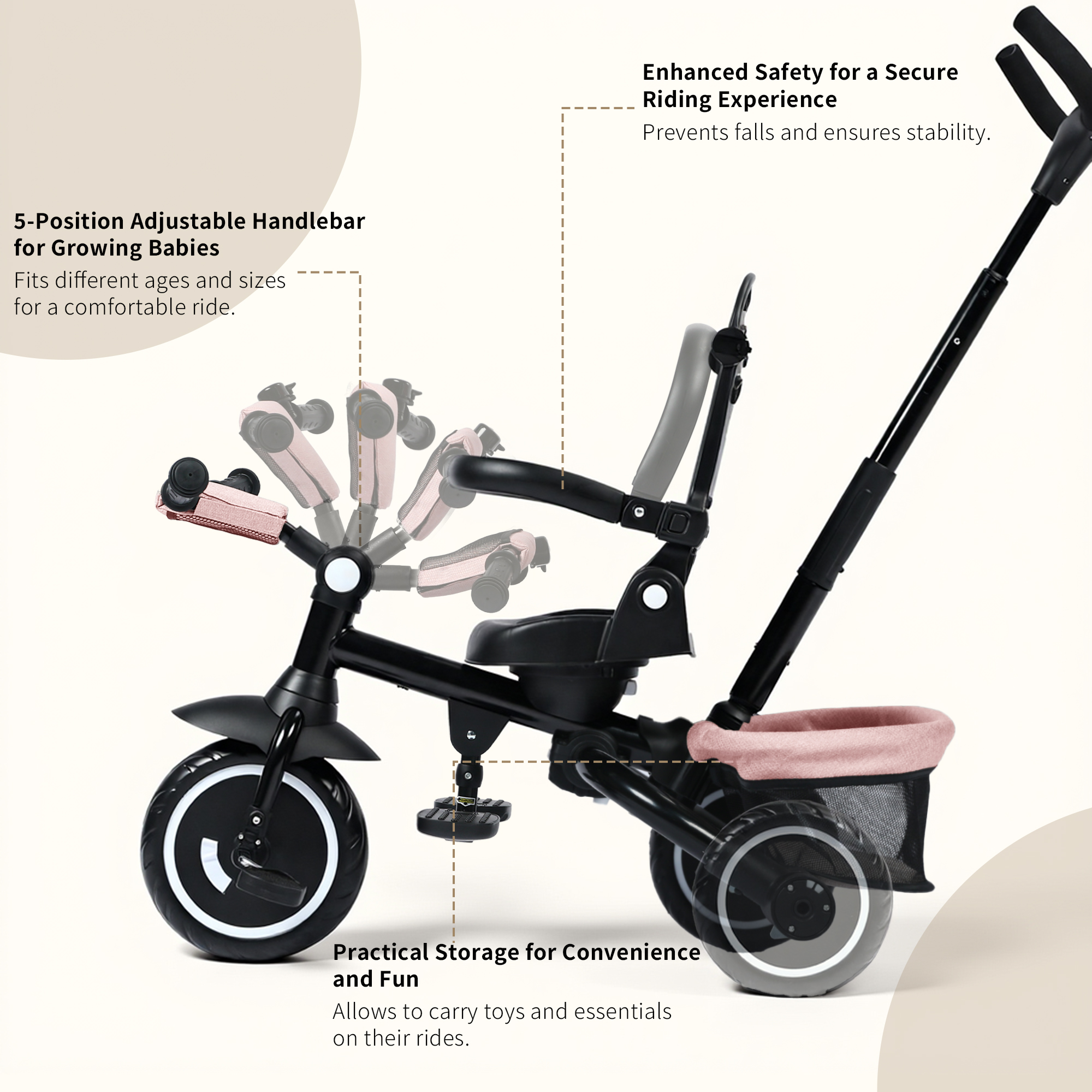 AILEEKISS 7-in-1 Kids Tricycle with Push Handle Ages 1-5 photo 8