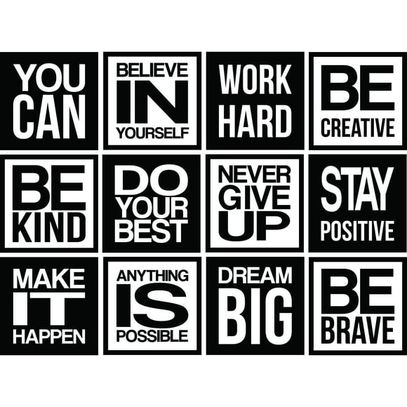 QTH Large 12 PC Motivational Wall Decal Positive Inspirational Quote Phrases Decor Wall Sticker Art Sayings for Office Gym Classroom School Library Kids Decoration (12 PC)