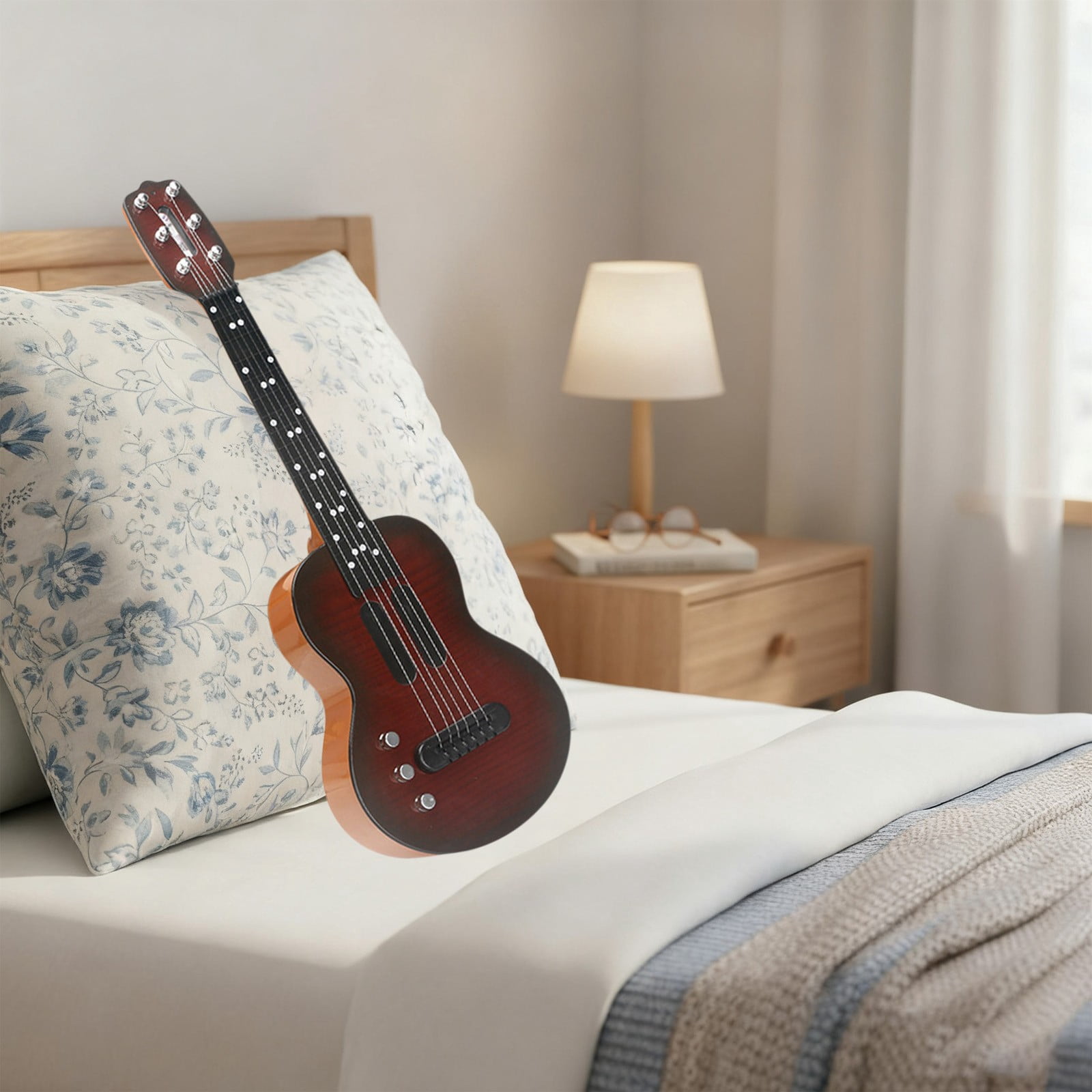 Kids Electric Guitar Toy Simulation Ukulele with Touch Sensitive Strings Adjustable Tuning Pegs Educational Musical Instrument for Children(Black)