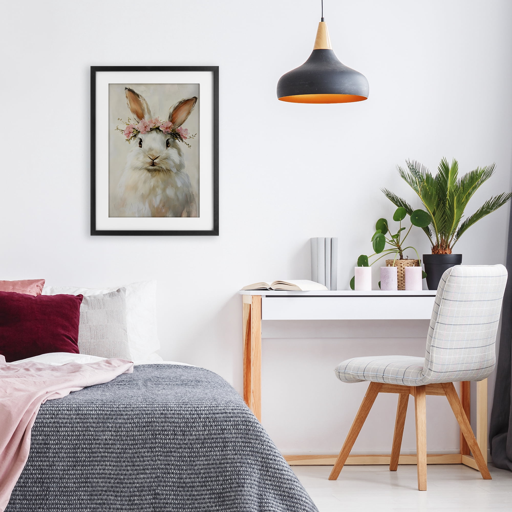 Stupell Industries Bunnykins with Pink Crown Black Framed Print Under Glass, design by Tina LeCour