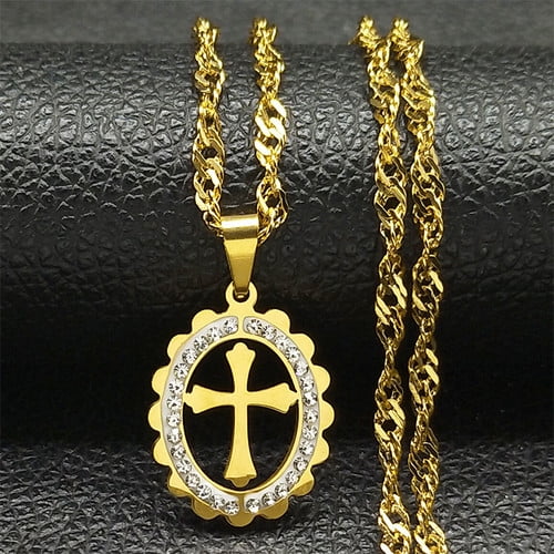 Saint Benedict Cspb Necklace for Women Men 14K Yellow Gold Jesus Crucifix Chain Jewery
