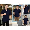 thumbnail image 4 of HAPPY BAY Men's Hawaiian Shirt Solid Beach Shirts Casual Button Up Short Sleeve Shirts for Men M Navy, Plain, 4 of 6