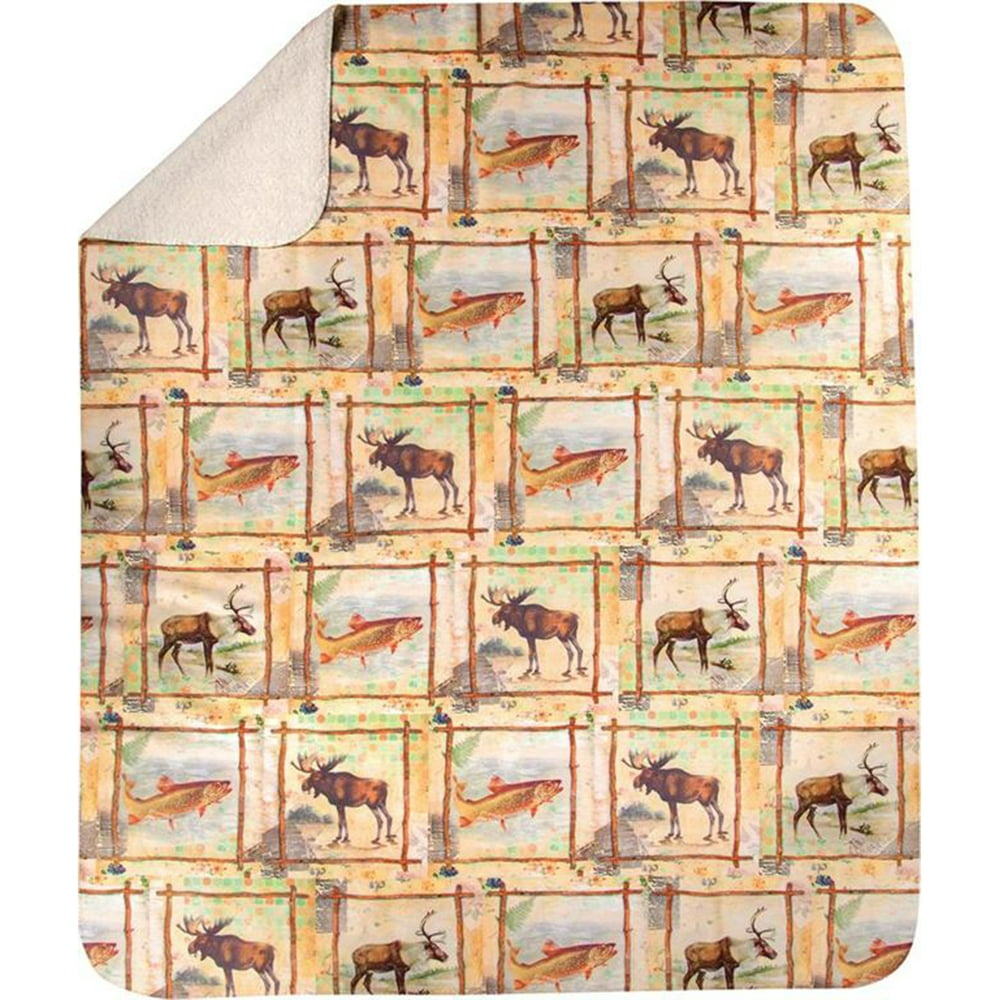 Scrapbook Nature Moose, Elk and Trout Sherpa Fleece Throw Blanket 60 X
