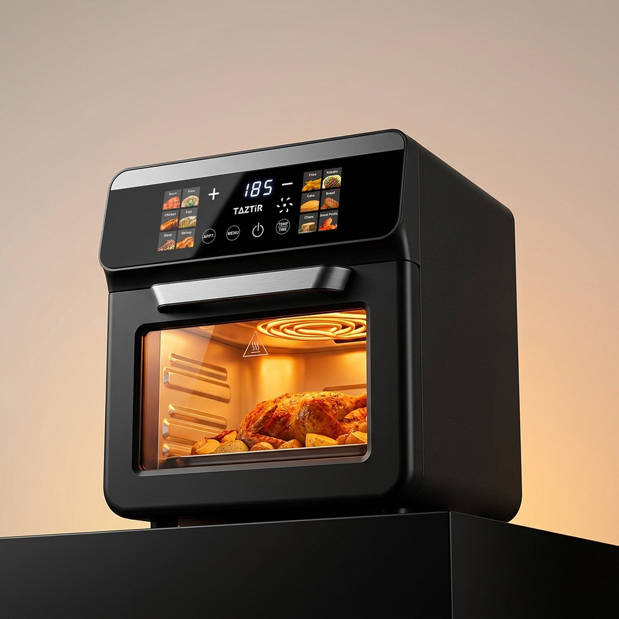 TAZTIR Air Fryer Oven Combo, 12.7 qt, Black, 12 Cooking Presets, Dish Sanitizing Mode, Digital Countertop Oven