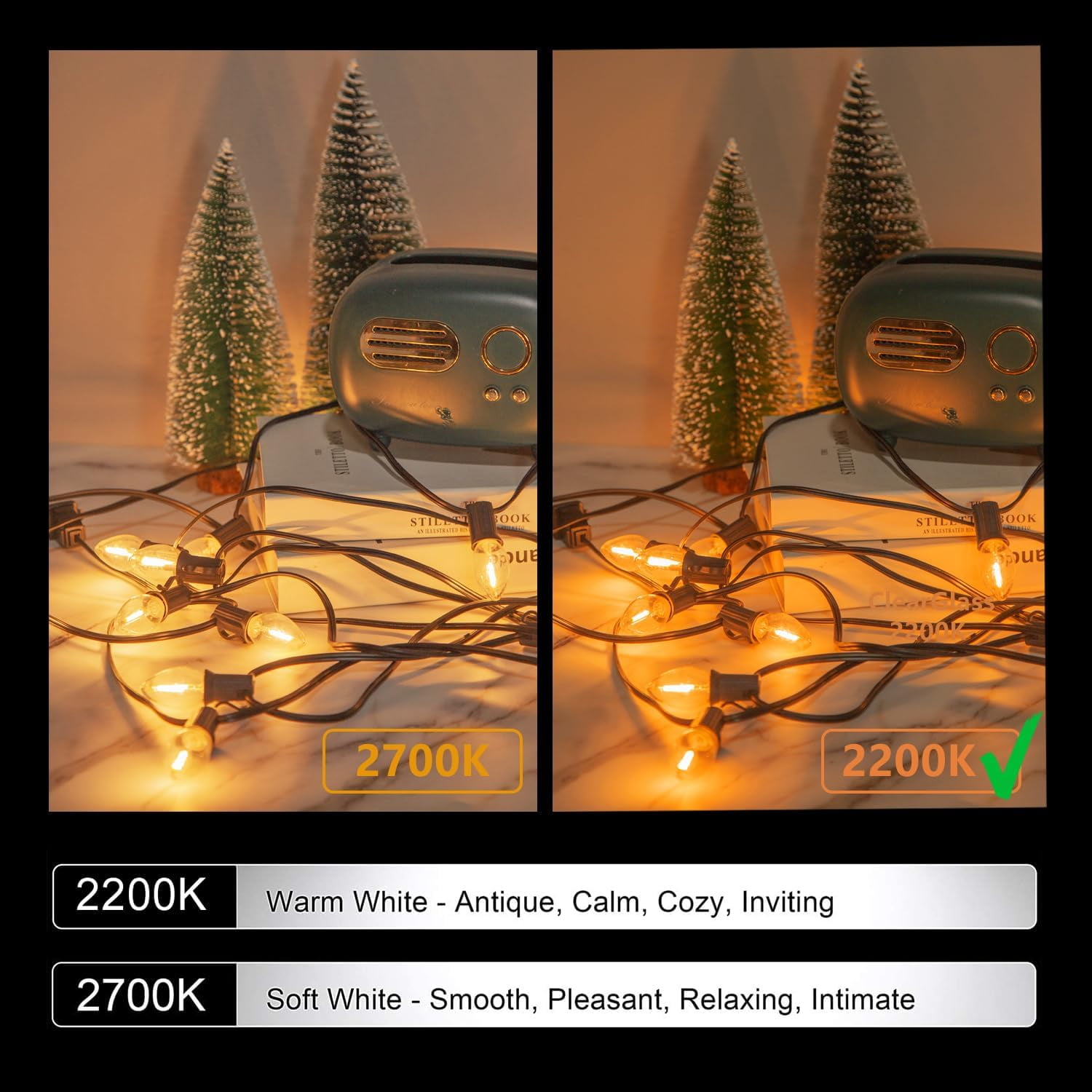 FEFEFW-C7 E12 LED Night Light Bulbs, C7 Replacement LED Light Bulbs, Window Candles & Salt Lamp Bulbs, E12 Chandelier Base, 0.6W Equivalent to 7W, Warm White 2200K, Clear Plastic, 25 Pack