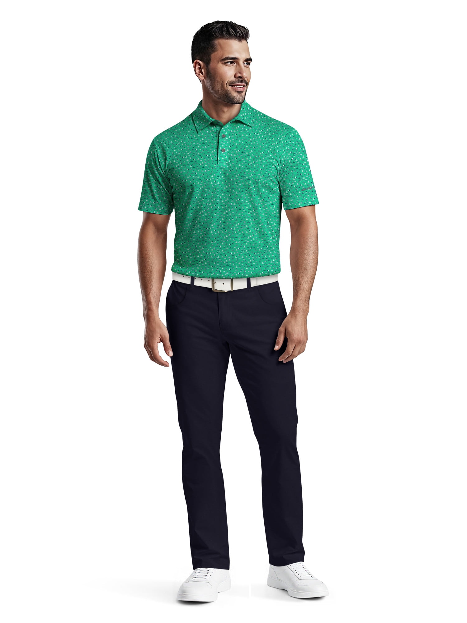 Ben Hogan Men's & Big Men's Performance Boat Print Short Sleeve Polo Shirt, up to 5XL
