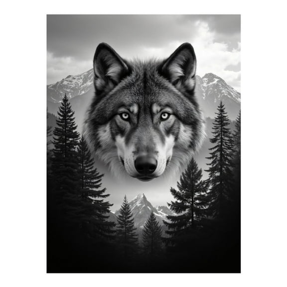 Diamond Art Kit for Adults, Wolf Majestic Mountains Monochrome Diamond Painting for Adults Beginners, DIY Diamond Art Painting Kits, 5D Diamond Painting Crafts for Home Decor 12x16 Frameless