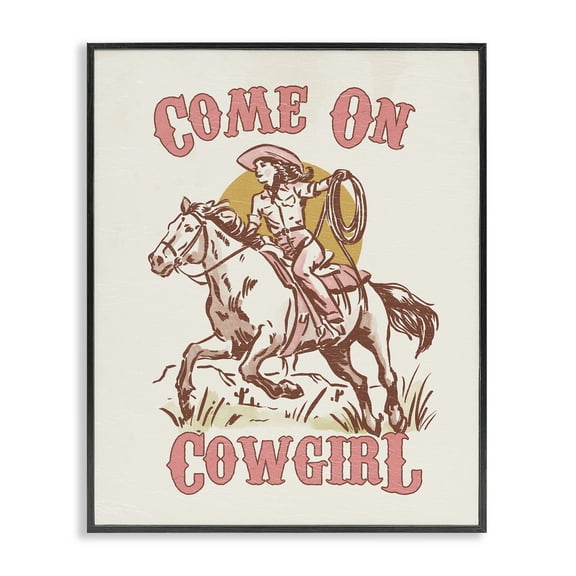 Stupell Industries Pastel Come On Cowgirl Entertainment Painting Black Framed Art Print Wall Art, 11 x 14