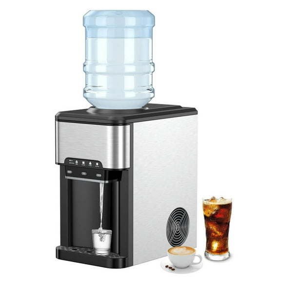 Spaco Water Cooler Dispenser 3-in-1 with Built-in Ice Maker, Stainless Steel Water Water Cooler Dispenser, Countertop Water Dispenser Cooler with Child-safe Lock, Silver
