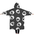 thumbnail image 2 of Oversized Wearable Blanket Hoodie,Gray Halloween Skulls Sherpa Blanket Hoodie with Super Pockets,Super Warm Fuzzy Pullover for Women & Men, 2 of 6