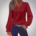 thumbnail image 2 of SHTXOZHI V Neck Blouses for Women Long Sleeve Solid Color Fall Shirt Hollow Out Fashion Tops 2024, 2 of 6