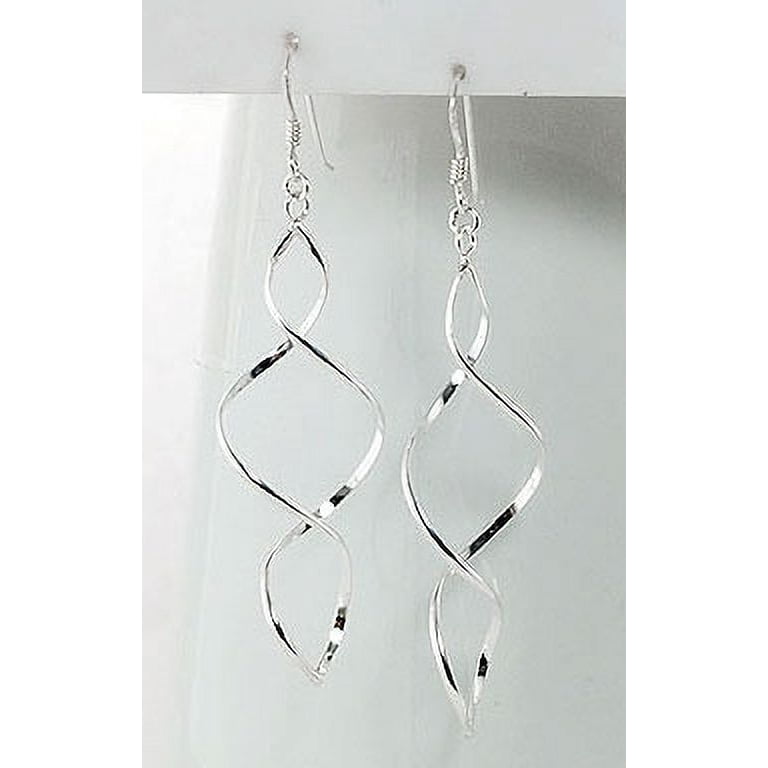 Dangle Circle with Wave Earrings Rhodium on Sterling Silver - Nontarnish Dangle Circle with Wave Earrings Rhodium on Sterling Silver - Nontarnish