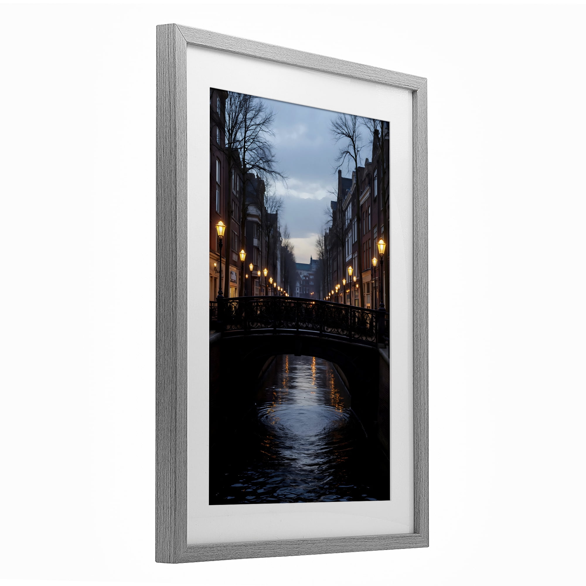 Stupell Industries Lantern Light over Quiet Canal Gray Framed Print Under Glass, design by Creative Studio