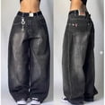 thumbnail image 4 of Pantalones vaqueros holgados negros lavados estilo hip hop Harajuku Y2K para mujer, estilo punk, gótico, estilo skate, de pierna ancha, ropa urbana unisex, 4 of 5