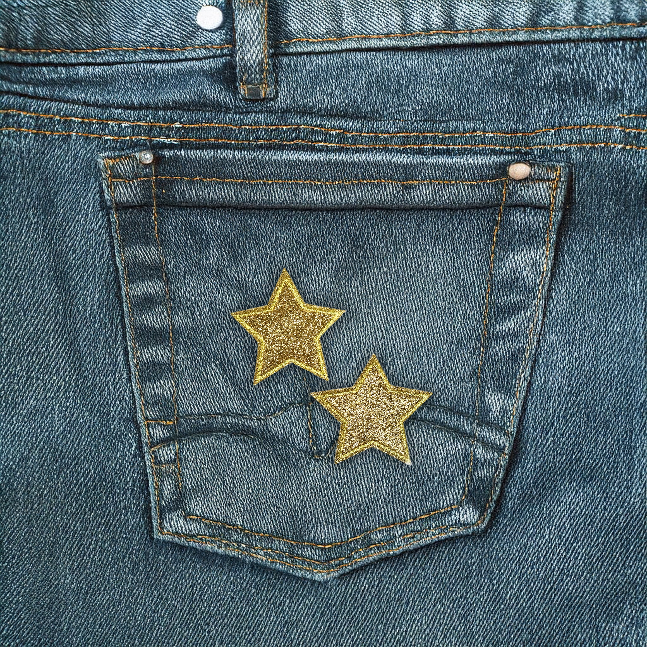 Écussons thermocollants brodés étoiles dorées LA VOGUE, 2 pièces — ~11,43 × 8,89 cm (4,5 × 3,5 po)